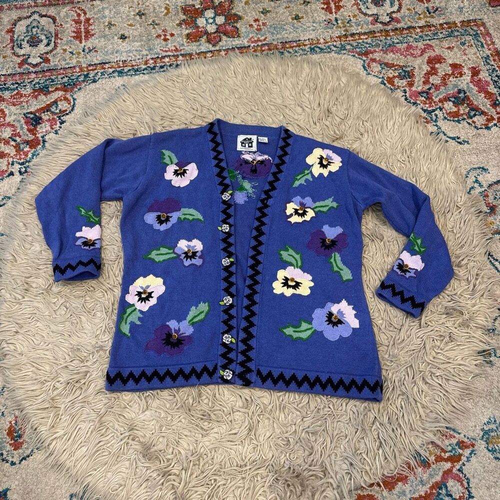 Storybook knits floral cardigan sweater size large